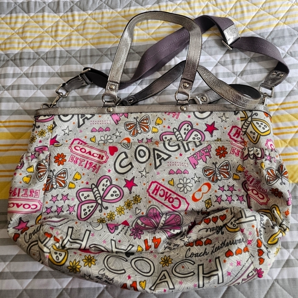 Coach Rare Graffiti Tote Shoulder Crossbody Bag Diaper Overnight Bag Y2K Vintage